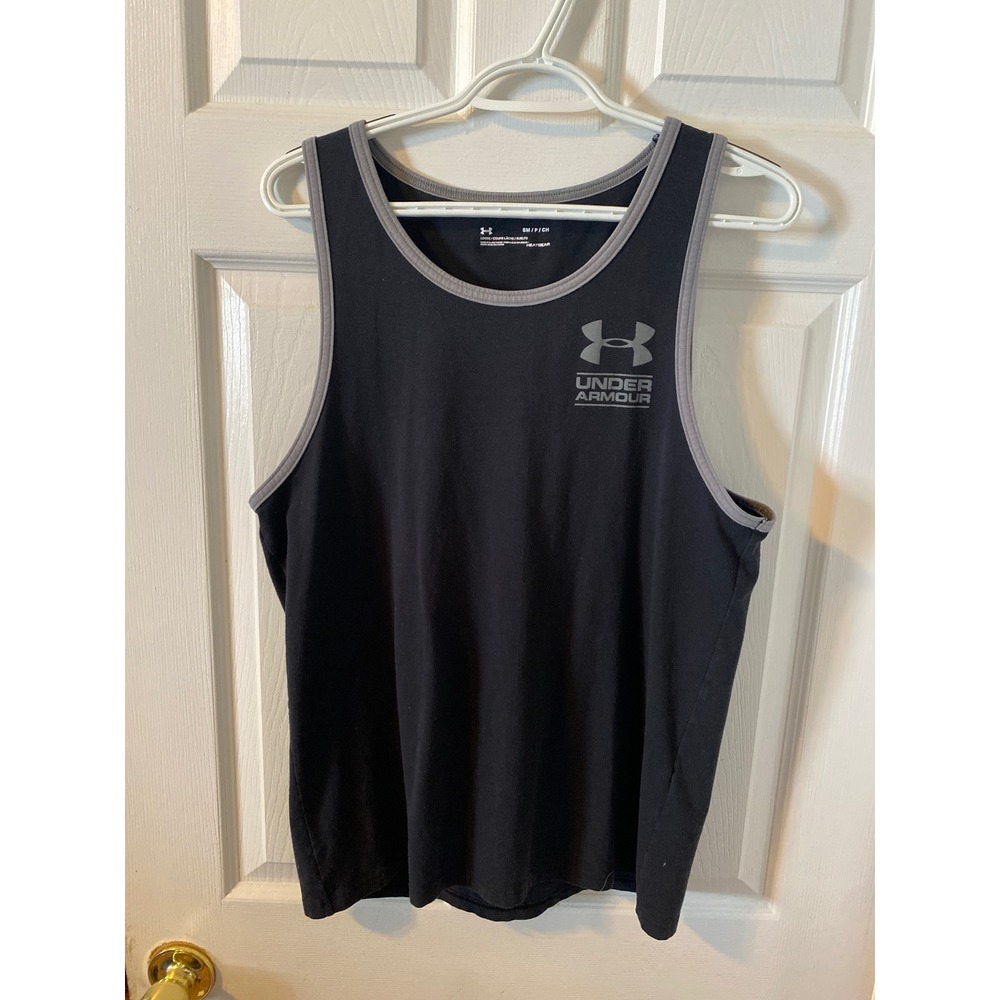 Under Armour HeatGear Mens Tank Top Small Black Grey Ringer Loose Fit Sleeveless